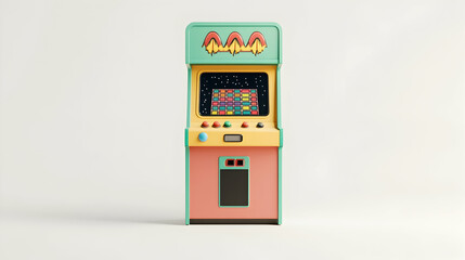 Retro arcade game cabinet, colorful design, simple background, showcasing 80s gaming nostalgia, ideal for websites and blogs