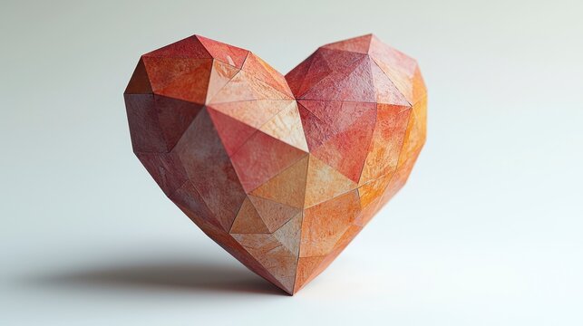 Low-poly heart shape with orange and red watercolor texture.