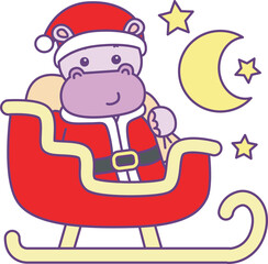 Cute hippo vector icon with christmas theme. Funny baby hippo animal christmas illustration.