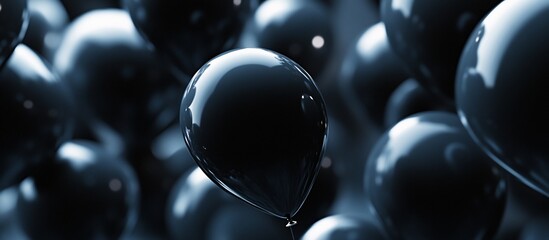 Close-up of many dark, glossy balloons.
