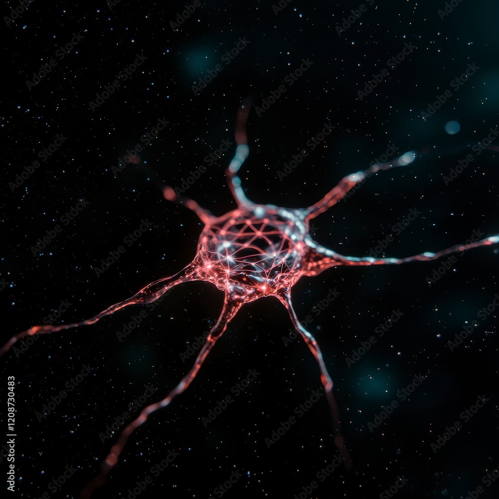 Poster glowing neural network abstract cosmos ai art science technology cell neuron brain