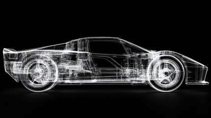 Transparent image showing car structure and frame through Xray technology. Concept X-ray Car Structure, Transparent Image, Automotive Technology, Vehicle Frame, Engineering Technology