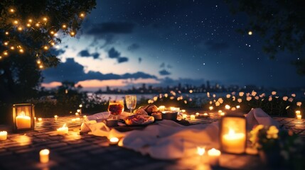 Lamas personalizadas con tu foto Romantic outdoor dinner with candles under a starry sky.
