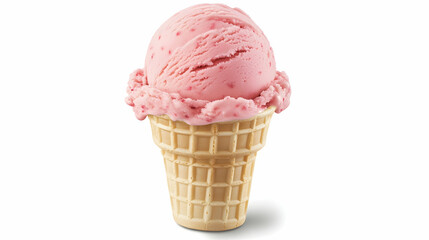 Strawberry ice cream cone, summer treat, delicious dessert, white background, food photography