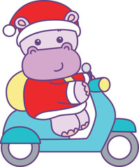 Cute hippo vector icon with christmas theme. Funny baby hippo animal christmas illustration.