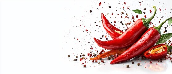Spicy Red Chili Peppers with Spices Splash