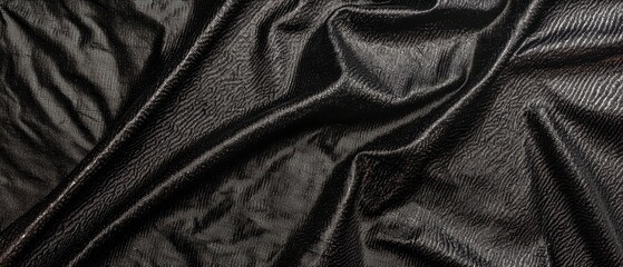 Fototapeta premium Luxurious Black Fabric Texture Draped Shiny Rippled Cloth Background