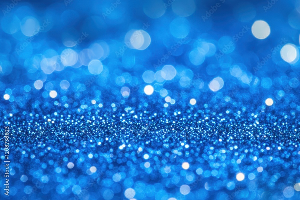 Poster sparkling blue glitter bokeh background. ideal for festive designs, adding a touch of glamour and sh