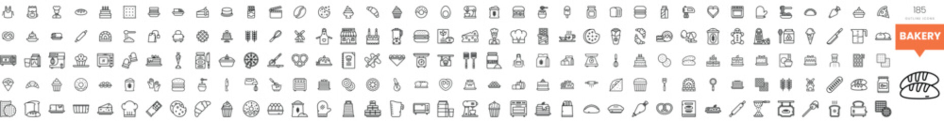 A collection of bakery-related icons in a minimalist design.