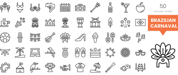 Colorful outline icons representing the vibrant spirit of Brazilian Carnaval.