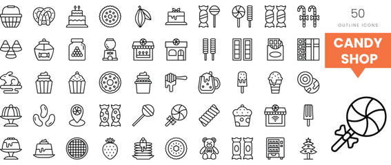 A vibrant assortment of candy shop icons, perfect for sweet treat lovers.