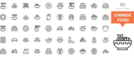 Collection of traditional Chinese food icons illustrating various dishes and styles.