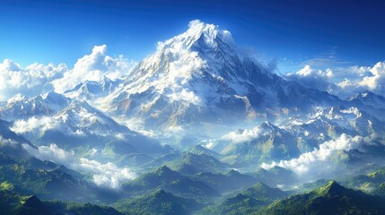 Majestic Snowcapped Mountain Peak Amidst Verdant Valley