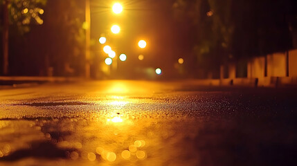 Wet city street at night, blurred lights, dark background, urban scene, ideal for mood setting