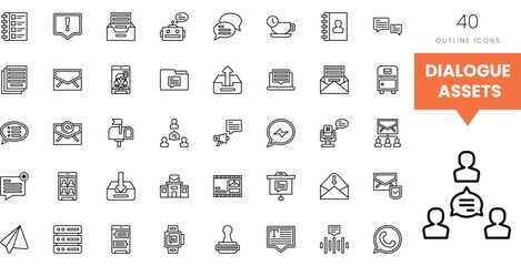 A collection of 40 outline icons representing dialogue and communication elements.