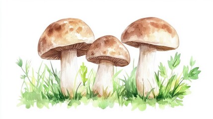Watercolor set of porcini mushrooms on white background. White forest watercolor mushrooms. Vector illustration