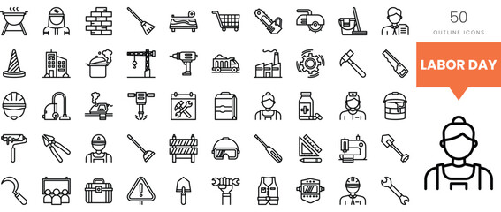 Assorted labor-themed icons representing various professions and tools.