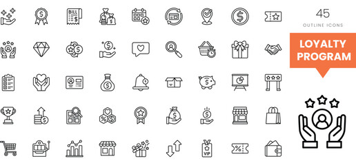 Set of outline icons representing loyalty program concepts and rewards.