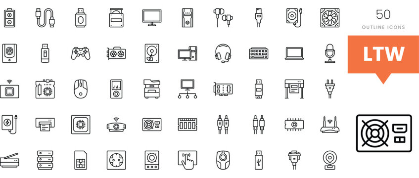 Collection of electronic device outline icons showcasing modern technology.