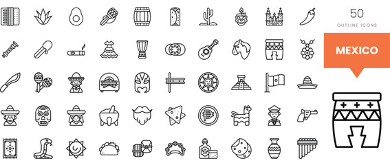 A collection of traditional Mexican icons featuring cultural elements and symbols.