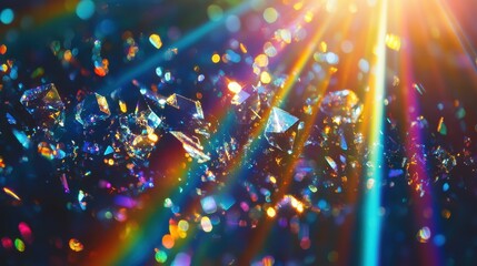 Vibrant, colorful crystal shards sparkle. Ideal for backgrounds, websites, or designs needing a luxurious, energetic feel.