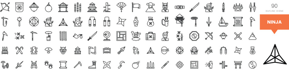 Collection of 90 outline icons showcasing various cultural and historical symbols.