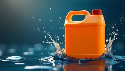 A motor oil plastic jerrycan splashing in water, showcasing the product in action. The mockup highlights automotive lubricant, engine oil, and car maintenance concepts, perfect for promotional ads