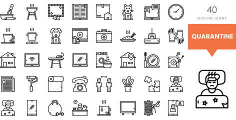 A collection of outline icons representing quarantine life, suitable for various uses.