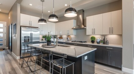 Contemporary kitchen with stainless steel appliances, AI generated image