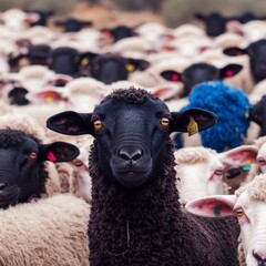 Black Sheep Standing Out Farm Animal Flock Agriculture