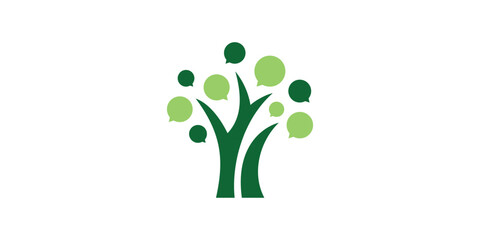 logo design tree chat,talk,message,nature,symbol,icon,idea,creative.