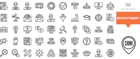 Illustration of recruitment-related icons featuring various job search elements.