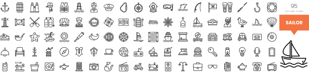 Various nautical-themed icons illustrated in a minimalistic style.