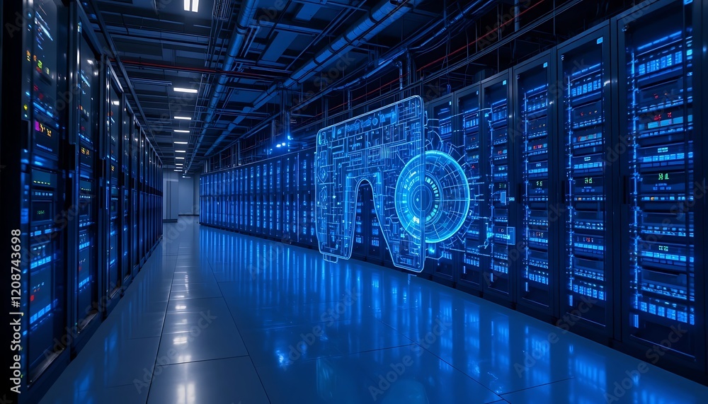 Poster illuminated server room data center technology infrastructure