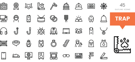 Collection of outline icons representing various themes and objects.