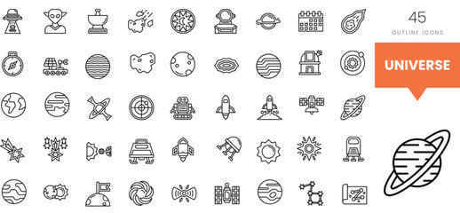 Collection of diverse outline icons representing various elements of the universe.