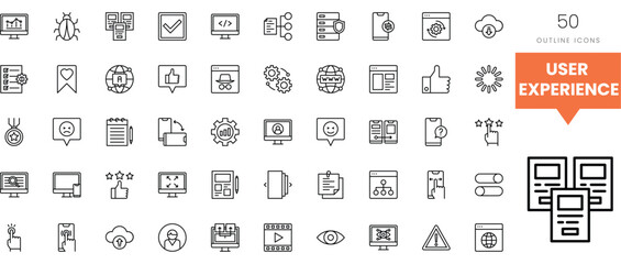 Icon set depicting various user experience concepts in a clean, minimalist design.