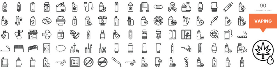 A diverse collection of vaping-related icons in a minimalist style.