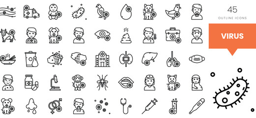 Vector icons depicting virus-related themes and health precautions.