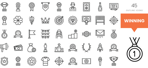 A collection of winning-themed outline icons representing achievement and success.