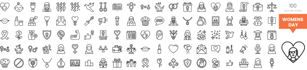 A collection of diverse icons celebrating Women's Day in a minimalistic style.