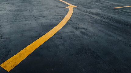 Yellow arrow directional markings on dark asphalt parking lot; background shows more asphalt.  Useful for transportation, infrastructure, or guidance themes