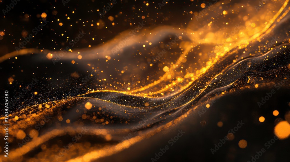 Poster a digital landscape of flowing waves and particles, representing data visualization or abstract tech