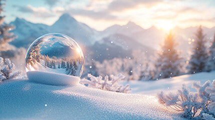 Empty snow globe on a white background with a magic sphere concept, creating a blank canvas for design with a bright tone and blurred modern aesthetic

