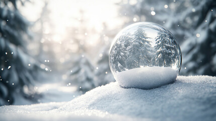 Fototapeta premium Empty snow globe on a white background with a magic sphere concept, creating a blank canvas for design with a bright tone and blurred modern aesthetic
