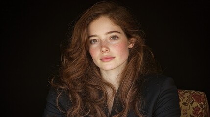 Fototapeta premium Woman, red hair, portrait, dark background, studio