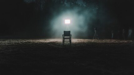 Fototapeta premium Night Film Set Director s Chair Spotlight Camera Mystery