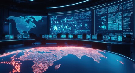 Obraz premium Digital Visualization of Global Cyber Warfare.
