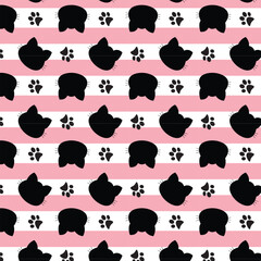 Cat seamless pattern. black cat vector isolated wallpaper background pink and white.	
