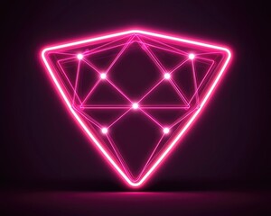 Naklejka premium A glowing pink diamond shape with interconnected lines and nodes, set against a dark background, exudes a futuristic and modern aesthetic.